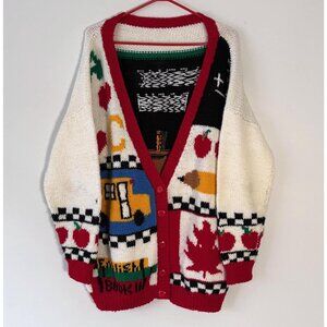 90s vintage teacher back to school canada embroidered hand knit cardigan sweater